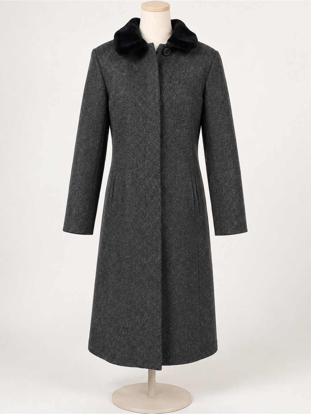 Rothschild Girls Size 16 Charcoal Wool Coat Faux Fur Collar Long Dress Coat